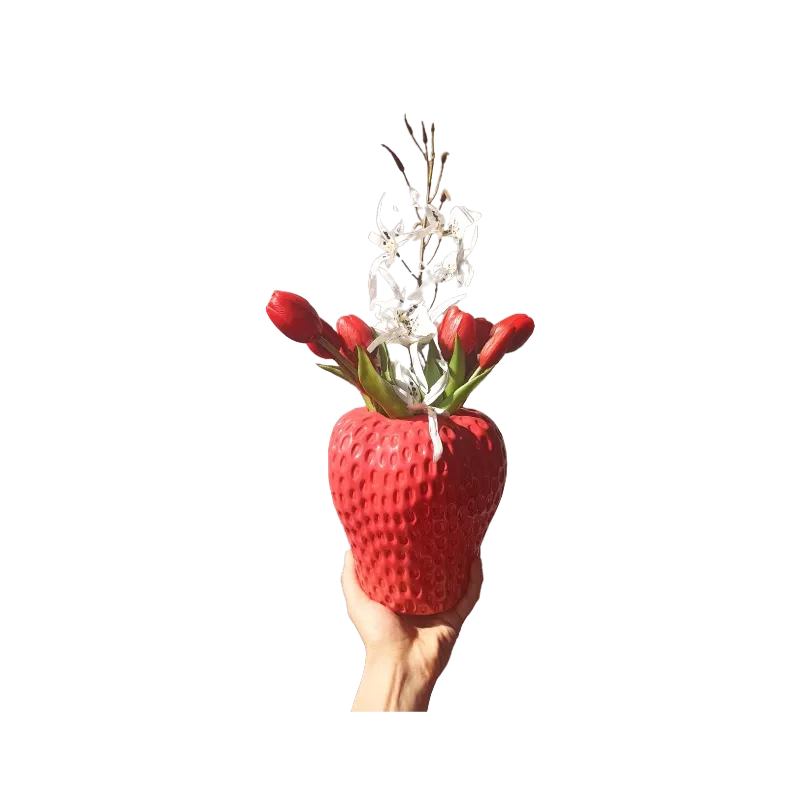 Designerski Wazon w Kształcie Truskawki + Kwiaty Jak Żywe HIT Dekoracji!