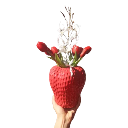 Designerski Wazon w Kształcie Truskawki + Kwiaty Jak Żywe HIT Dekoracji!