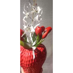 Designerski Wazon w Kształcie Truskawki + Kwiaty Jak Żywe HIT Dekoracji!