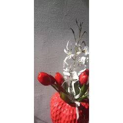 Designerski Wazon w Kształcie Truskawki + Kwiaty Jak Żywe HIT Dekoracji!