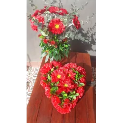 Stroik serce i bukiet do wazonu czerwony – komplet 3-częściowy PREMIUM na cmentarz