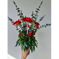 Stroik serce i bukiet do wazonu czerwony – komplet 3-częściowy PREMIUM na cmentarz