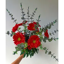 Stroik serce i bukiet do wazonu czerwony – komplet 3-częściowy PREMIUM na cmentarz
