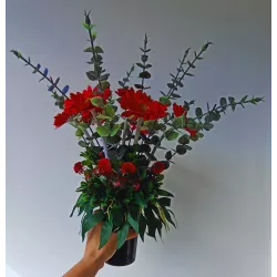 Stroik serce i bukiet do wazonu czerwony – komplet 3-częściowy PREMIUM na cmentarz