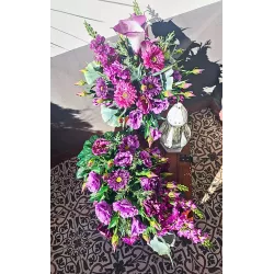 Komplet nagrobny PREMIUM 3-częściowy bukiety jak żywe + znicz na cmentarz