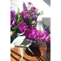 Komplet nagrobny PREMIUM 3-częściowy bukiety jak żywe + znicz na cmentarz