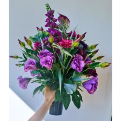 Komplet nagrobny PREMIUM 3-częściowy bukiety jak żywe + znicz na cmentarz