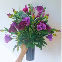 Komplet nagrobny PREMIUM 3-częściowy bukiety jak żywe + znicz na cmentarz