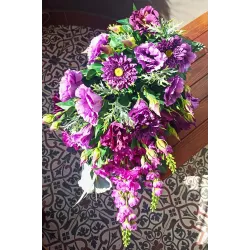 Komplet nagrobny PREMIUM 3-częściowy bukiety jak żywe + znicz na cmentarz