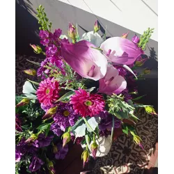 Komplet nagrobny PREMIUM 3-częściowy bukiety jak żywe + znicz na cmentarz