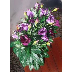 Komplet nagrobny PREMIUM 3-częściowy bukiety jak żywe + znicz na cmentarz