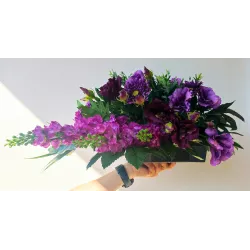 Komplet nagrobny PREMIUM 3-częściowy bukiety jak żywe + znicz na cmentarz