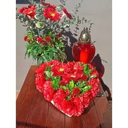 Stroik serce i bukiet do wazonu czerwony – komplet 3-częściowy PREMIUM na cmentarz