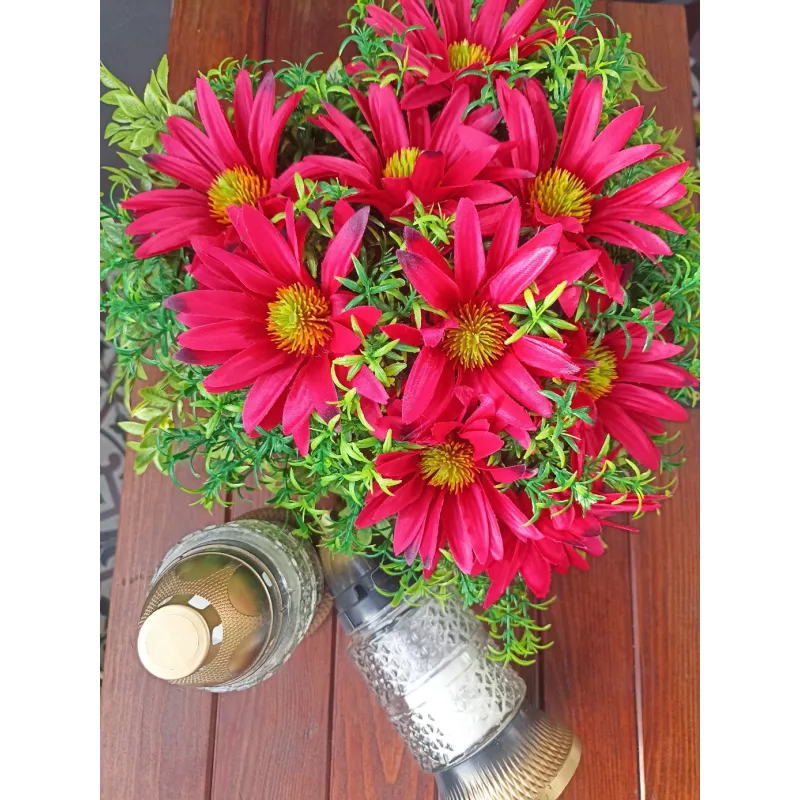 Stroik Nagrobny SERCE Czerwone | 2x Znicz Szklany Biały | Stabilizowany