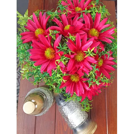 Stroik Nagrobny SERCE Czerwone | 2x Znicz Szklany Biały | Stabilizowany