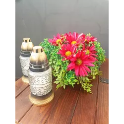 Stroik Nagrobny SERCE Czerwone | 2x Znicz Szklany Biały | Stabilizowany