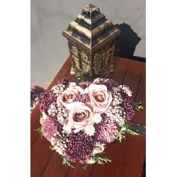 Komplet nagrobny na Wszystkich Świętych znicz z krzyżem + stroik serce