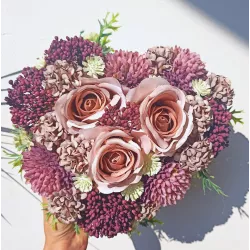 Komplet nagrobny na Wszystkich Świętych znicz z krzyżem + stroik serce