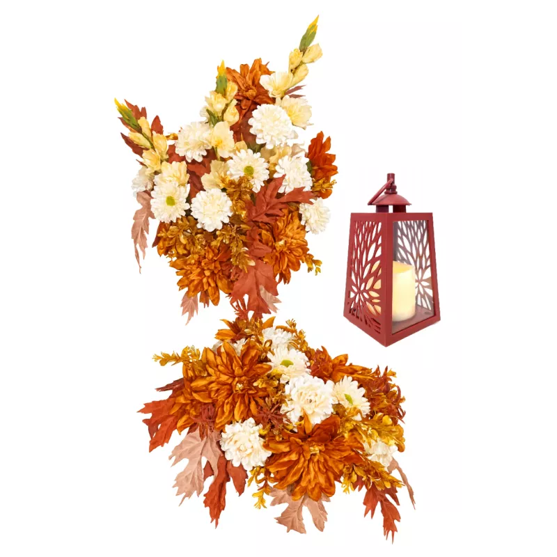 Komplet nagrobny: bukiet do wazonu + leżący 50×50 + lampion LED