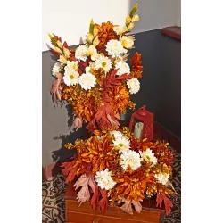 Komplet nagrobny: bukiet do wazonu + leżący 50×50 + lampion LED