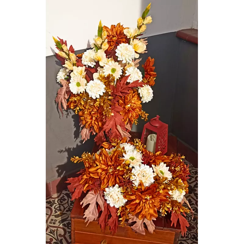 Komplet nagrobny: bukiet do wazonu + leżący 50×50 + lampion LED