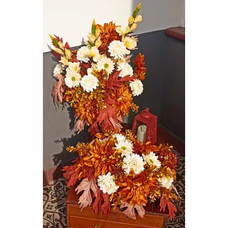 Komplet nagrobny: bukiet do wazonu + leżący 50×50 + lampion LED