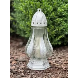 Znicz szklany 31 cm biały + wkład 36 h – tradycyjny