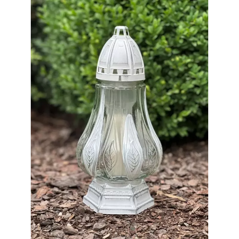 Znicz szklany 31 cm biały + wkład 36 h – tradycyjny