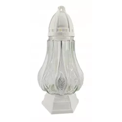 Znicz szklany 31 cm biały + wkład 36 h – tradycyjny