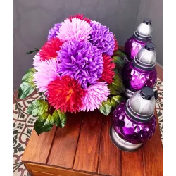 Zestaw Komplet na grób: stroik 50×40×25 + 3 znicze kula fiolet 21 cm