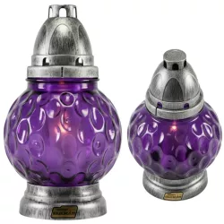 Znicz szklany KULA 21 cm fioletowy z wkładem