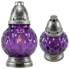Znicz szklany KULA 21 cm fioletowy z wkładem