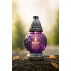 Znicz szklany KULA 21 cm fioletowy z wkładem