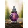 Znicz szklany KULA 21 cm fioletowy z wkładem