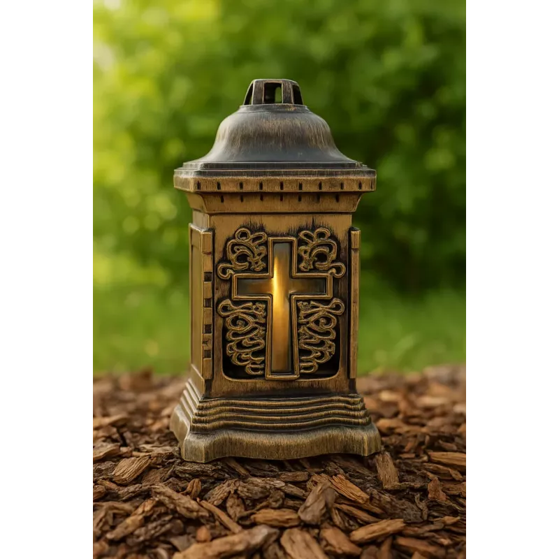 Elegancki znicz na grób w kolorze starego złota
