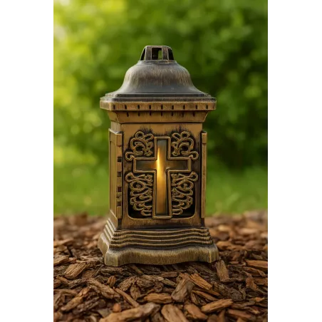 Elegancki znicz na grób w kolorze starego złota