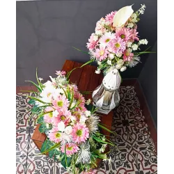 Komplet nagrobny na Wszystkich Świętych – wiązanka + bukiet + szklany znicz