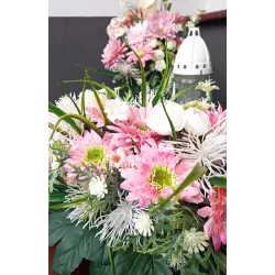 Komplet nagrobny na Wszystkich Świętych – wiązanka + bukiet + szklany znicz