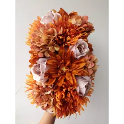 Stroik na grób podłużny jesienny – chryzantemy i róże, sztuczne kwiaty