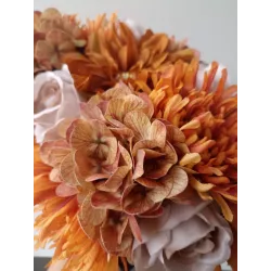 Stroik na grób podłużny jesienny – chryzantemy i róże, sztuczne kwiaty