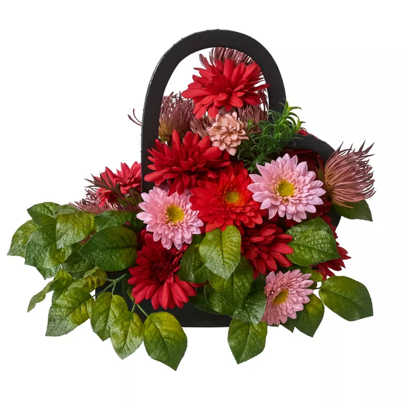 Stroik nagrobny SERCE stabilizowany czarne drewno sztuczne kwiaty Handmade