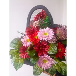 Stroik nagrobny SERCE stabilizowany czarne drewno sztuczne kwiaty Handmade