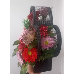 Stroik nagrobny SERCE stabilizowany czarne drewno sztuczne kwiaty Handmade