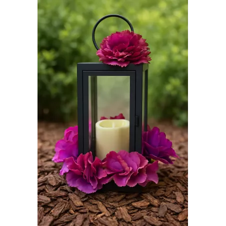 LAMPION LATARENKA DEKORACYJNA ZNICZ LED ZE ŚWIECĄ 21CM KWIATY NA GRÓB