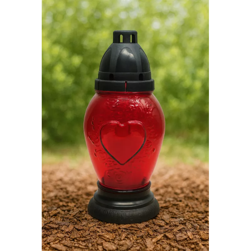 Znicz serce – czerwony, z ornamentem