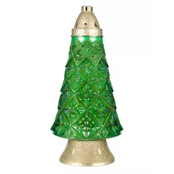 Znicz Nagrobny Choinka Szklana 42 cm – Zielona/Złota z Wymiennym Wkładem