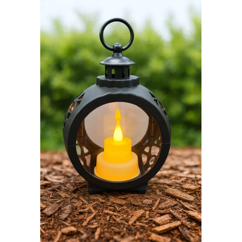 Lampion Latarenka 15 cm Czarny – Świeca LED na Baterie