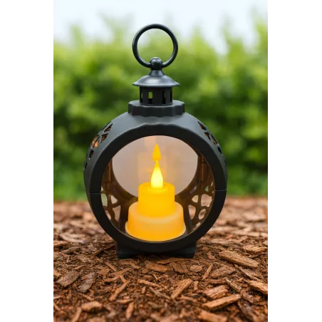 Lampion Latarenka 15 cm Czarny – Świeca LED na Baterie