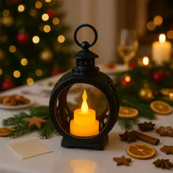 Lampion Latarenka 15 cm Czarny – Świeca LED na Baterie