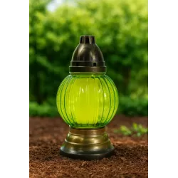 Duży Znicz Szklany Kula 28 cm Zielony, Złoty